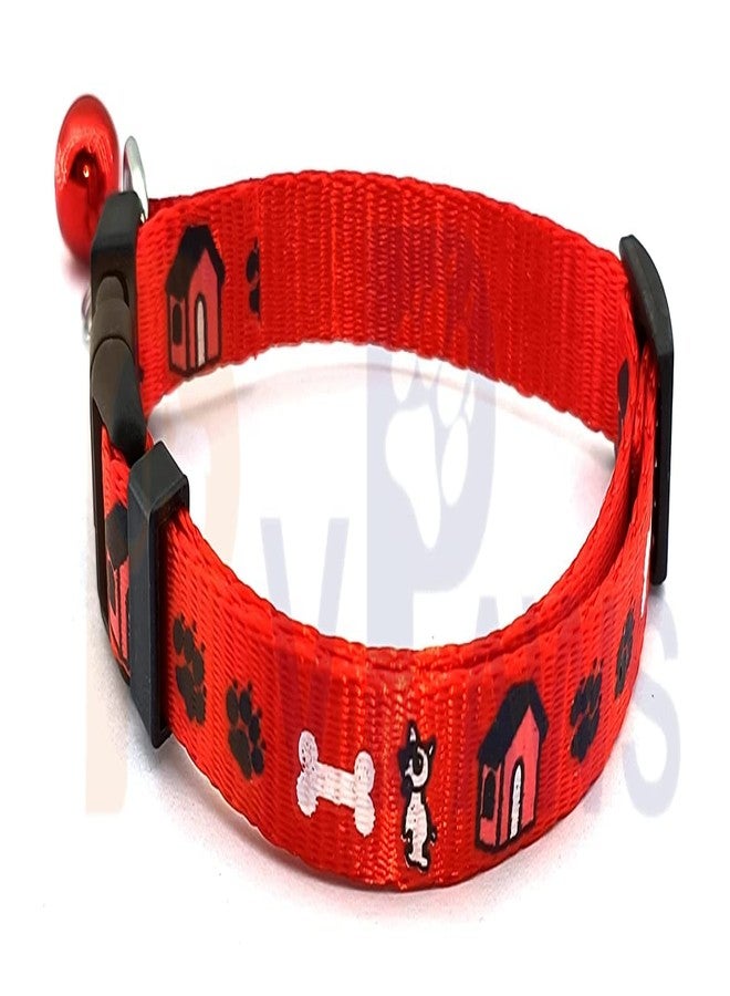 Pups&Pets طقم حزام ومقود للكلاب من Pups&Pets، مزين بطبعة جراء، طوق نايلون قابل للتعديل مع مقود للكلاب الصغيرة والمتوسطة، طقم طوق سريع الفتح وجيد التهوية للجراء والكلاب الصغيرة والقطط 15 مم (أحمر) - Image 4